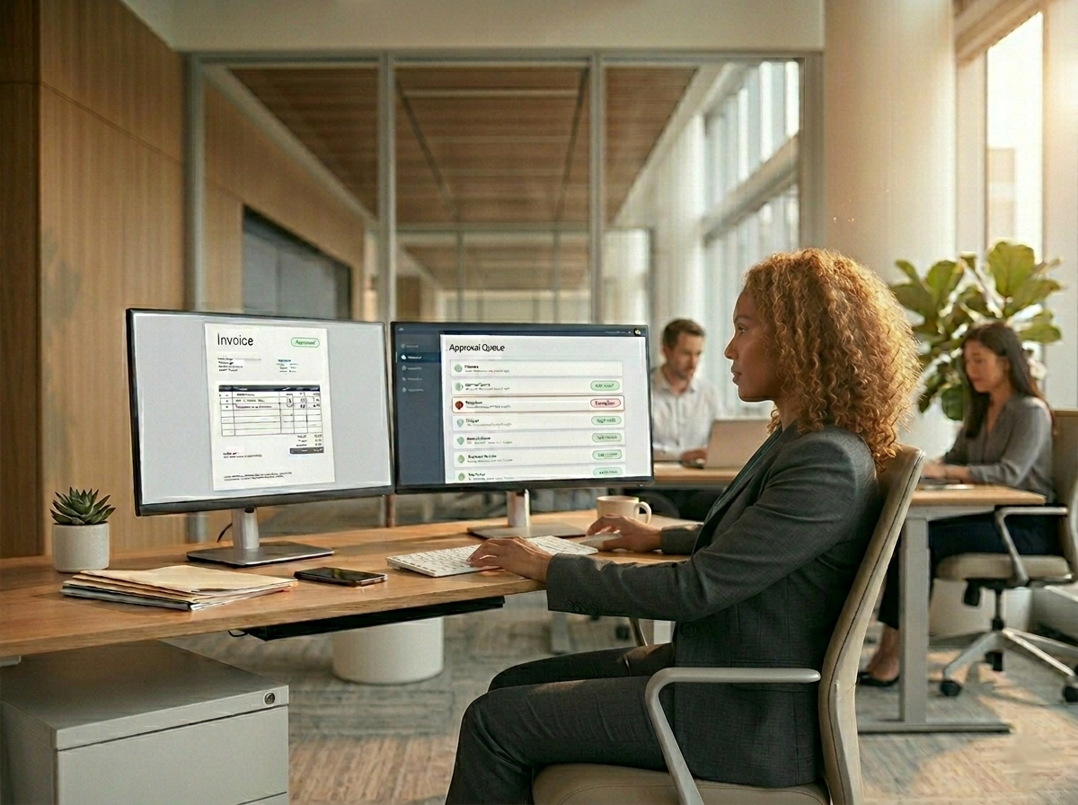 Finance team reviewing automated invoice approval queue